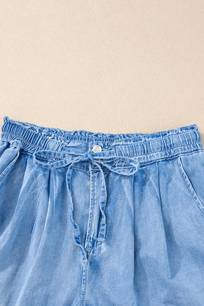 Beau Blue Casual Chambray Drawstring Shorts - ElectronX Plus