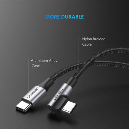 UGREEN USB-C to Angled USB 2.0 C M/M Round Cable Aluminum Shell Nickel Plating 2m (Gray Black) 50125 - ElectronX Plus