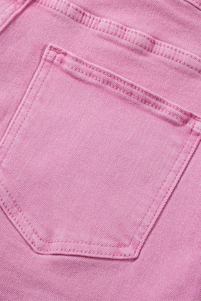 Pink Frayed Edge Mid Rise Denim Shorts - ElectronX Plus