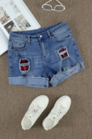 Plaid Patchwork Rolled Hem Denim Shorts - ElectronX Plus