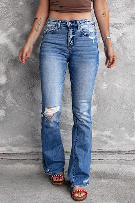 Blue Distressed Flare Jeans - ElectronX Plus