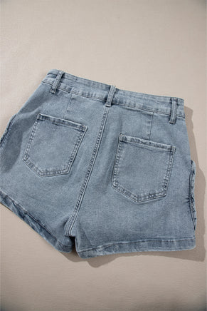 Dusk Blue Studded Acid Wash Jean Shorts - ElectronX Plus