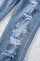 Light Blue Distressed Boyfriend Denim Pants - ElectronX Plus