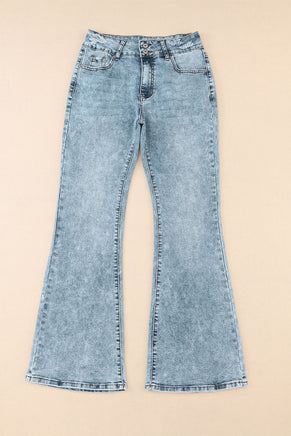 Sky Blue Subtle Ripped Detail Flare Bottom Jeans - ElectronX Plus