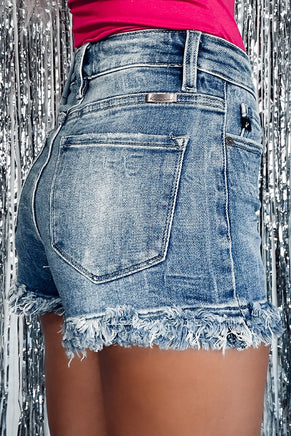 Blue Raw Hem High Waist Skinny Denim Shorts - ElectronX Plus