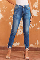 Blue Raw Hem Ankle-length Skinny Jeans - ElectronX Plus