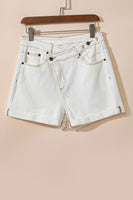 White Asymmetric Waist Design Stylish Denim Shorts - ElectronX Plus