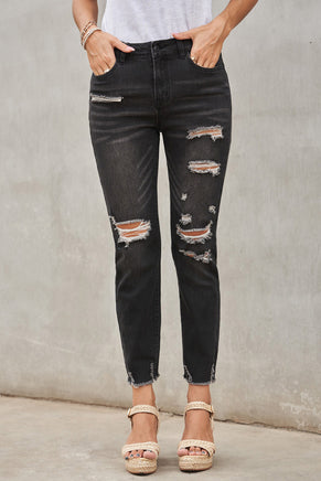 Black Distressed Boyfriend Denim Pants - ElectronX Plus