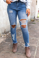 Sky Blue High Waist Distressed Skinny Jeans - ElectronX Plus