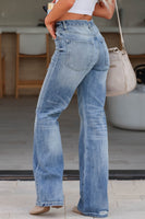 Light Blue High Rise Distressed Straight Leg Jeans - ElectronX Plus