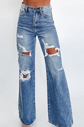 Ashleigh Blue Acid Wash Distressed Wide Leg High Waist Jeans - ElectronX Plus