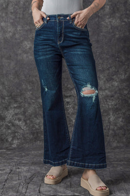 Real Teal High Rise Ripped Bell Bottom Jeans - ElectronX Plus