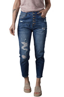 Blue Distressed Button Fly High Waist Skinny Jeans - ElectronX Plus