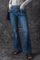 Blue High Waist Seam Stitching Pocket Flare Jeans - ElectronX Plus