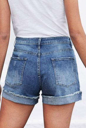 Plaid Patchwork Rolled Hem Denim Shorts - ElectronX Plus