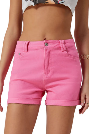 Pink Ashlee High Waisted Denim Shorts - ElectronX Plus