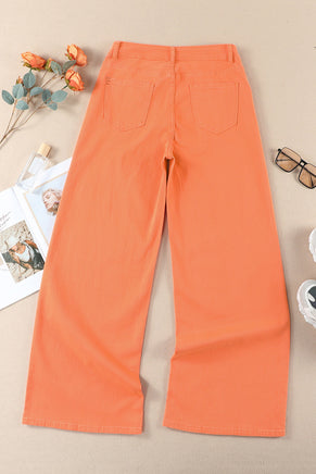 Orange Acid Wash High Waist Wide Leg Jeans - ElectronX Plus