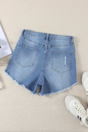 Light Blue Frayed Hem Denim Shorts - ElectronX Plus