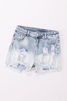 Sky Blue Bleached Wash Distressed Denim Shorts - ElectronX Plus