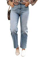 Light Blue Acid Wash Raw Edge Straight Jeans - ElectronX Plus