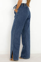 Dark Blue Drawstring Elastic Waist Wide Leg Jeans - ElectronX Plus