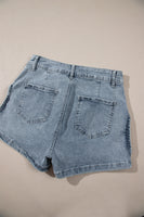 Dusk Blue Studded Acid Wash Jean Shorts - ElectronX Plus