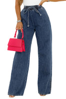 Dark Blue Drawstring Elastic Waist Wide Leg Jeans - ElectronX Plus