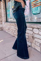 Real Teal High Rise Ripped Bell Bottom Jeans - ElectronX Plus