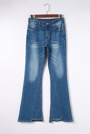 Sky Blue Medium Wash High Rise Flare Jeans - ElectronX Plus