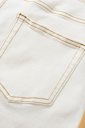 White Asymmetric Waist Design Stylish Denim Shorts - ElectronX Plus