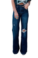 Real Teal High Rise Ripped Bell Bottom Jeans - ElectronX Plus