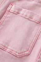 Apricot Pink Multi Buttons Raw Edge Crop Jeans - ElectronX Plus