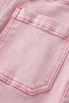 Apricot Pink Multi Buttons Raw Edge Crop Jeans - ElectronX Plus