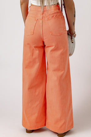 Orange Acid Wash High Waist Wide Leg Jeans - ElectronX Plus