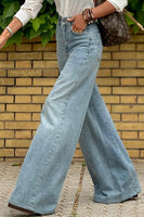 Dusk Blue Acid Wash Extra Wide Leg High Waist Long Jeans - ElectronX Plus