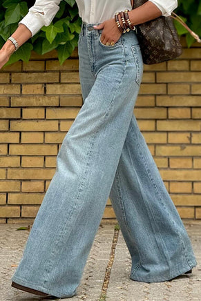 Dusk Blue Acid Wash Extra Wide Leg High Waist Long Jeans - ElectronX Plus