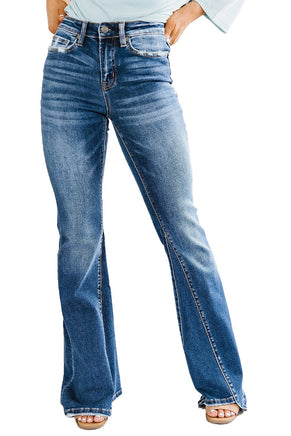 Sky Blue Medium Wash High Rise Flare Jeans - ElectronX Plus