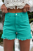 Turquoise Frayed Edge Mid Rise Denim Shorts - ElectronX Plus