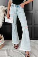 Sky Blue Distressed Acid Wash Flare Jeans - ElectronX Plus