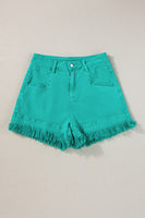 Turquoise Frayed Edge Mid Rise Denim Shorts - ElectronX Plus