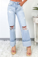 Beau Blue Light Wash Distressed Flare Jeans - ElectronX Plus