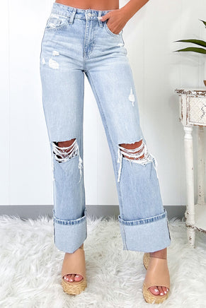 Beau Blue Light Wash Distressed Flare Jeans - ElectronX Plus