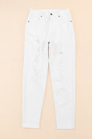 White Distressed Ripped Holes High Waist Skinny Jeans - ElectronX Plus