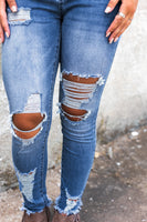 Sky Blue High Waist Distressed Skinny Jeans - ElectronX Plus