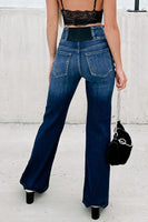 Blue Buttons Elastic Wide Waistband Back Flare Jeans - ElectronX Plus