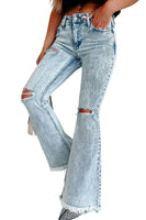 Sky Blue Distressed Acid Wash Flare Jeans - ElectronX Plus