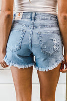 Light Blue Frayed Hem Denim Shorts - ElectronX Plus