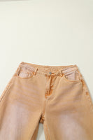 Brown Distressed Hollow-out High Waist Cropped Flare Jeans - ElectronX Plus