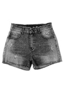 Gray Acid Wash Raw Edge Skinny Denim Shorts - ElectronX Plus