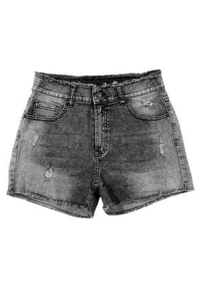 Gray Acid Wash Raw Edge Skinny Denim Shorts - ElectronX Plus